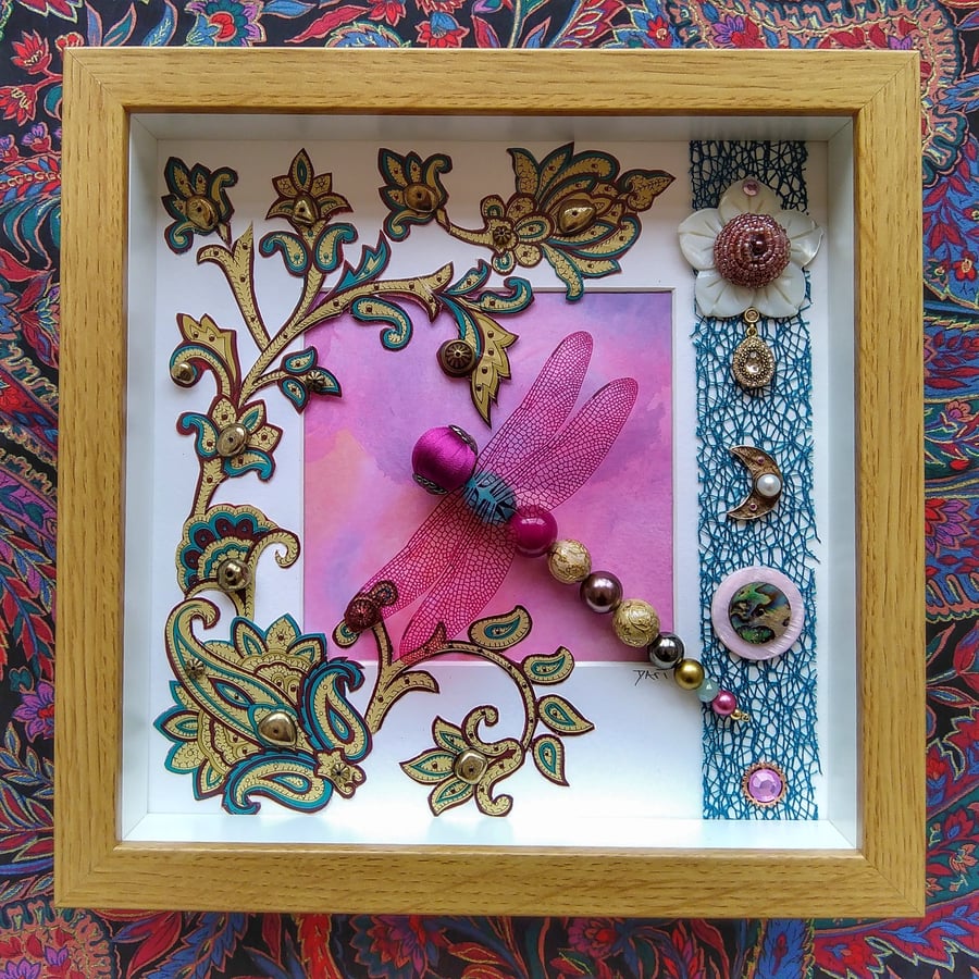 Paisley Dreams Dragonfly Mixed Media Shadow Box