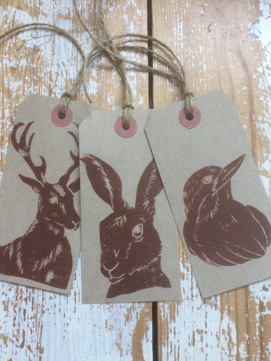 Hand Printed wildlife gift tags 
