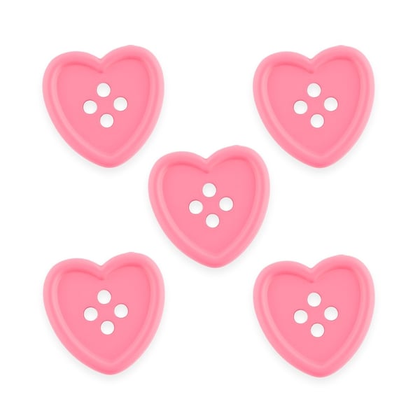 Pink heart buttons, sewing, knitting, crochet buttons 23mm