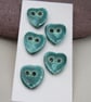 5 Small Heart Shaped Jade Green Ceramic Buttons - Image 1