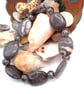 Men's Black Grey Marbled Oval Stone and Gunmetal Spacer Bracelet, Men's Bracelet - Image 1