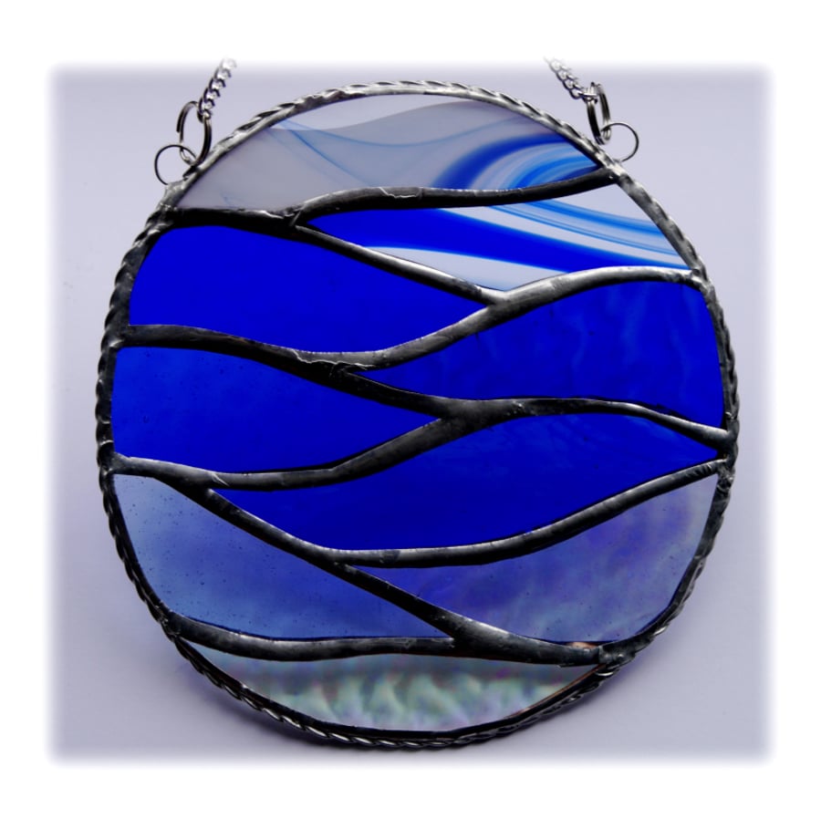 Making Waves Stained Glass Suncatcher Handmade Ring Sea 008