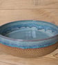 Large toasted turquoise carved salad or serving bowl