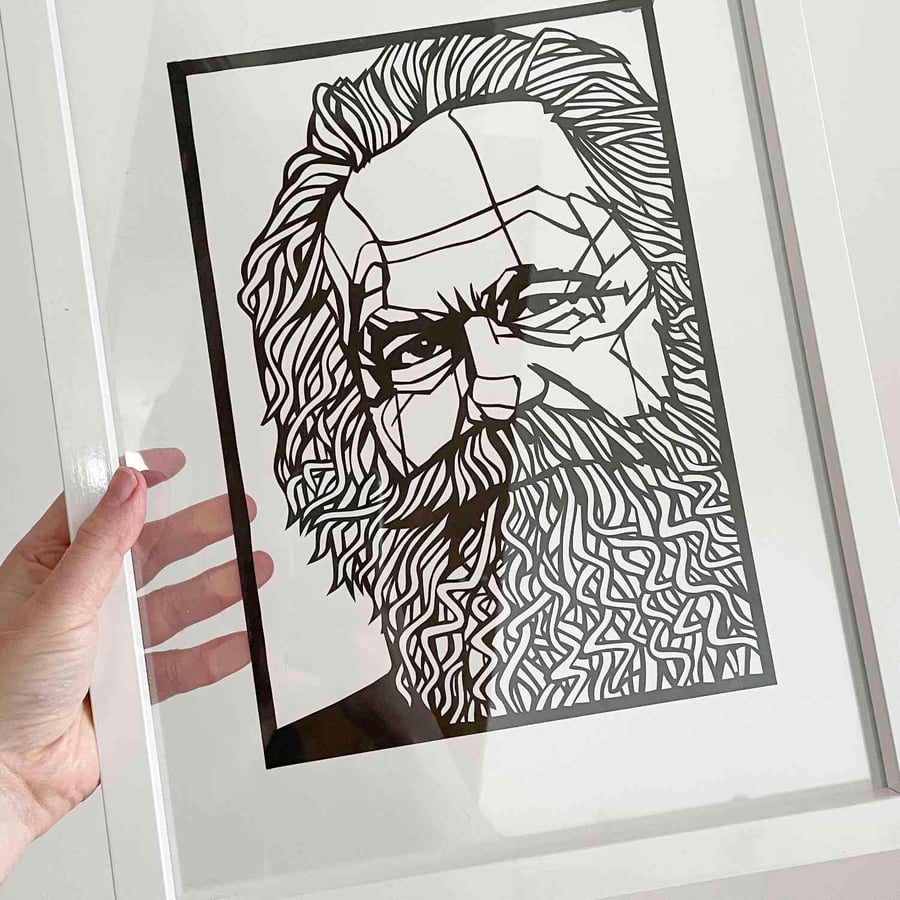 KARL MARX hand-crafted papercut, original artwork, available in 2 sizes,