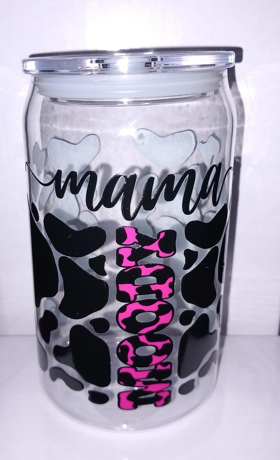 Moody Mama and Moody Mini Matching Set Plastic Acrylic 16oz Libbey Can Cup Cow 