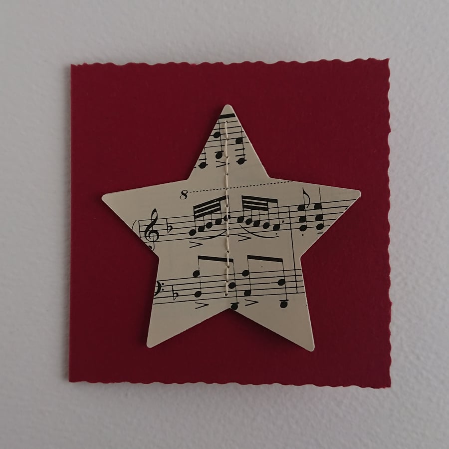 Christmas card - vintage sheet music stars - recycled and recyclable - handmade