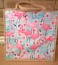 Medium jute Bag with a Pocket Featuring Flamingos