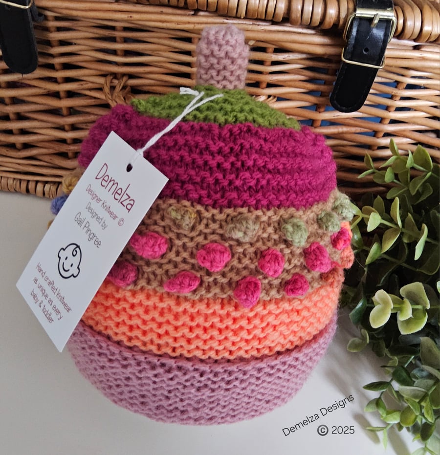 Designer Hand Knitted Baby Girls Bobble Hat 1 -2 Years size