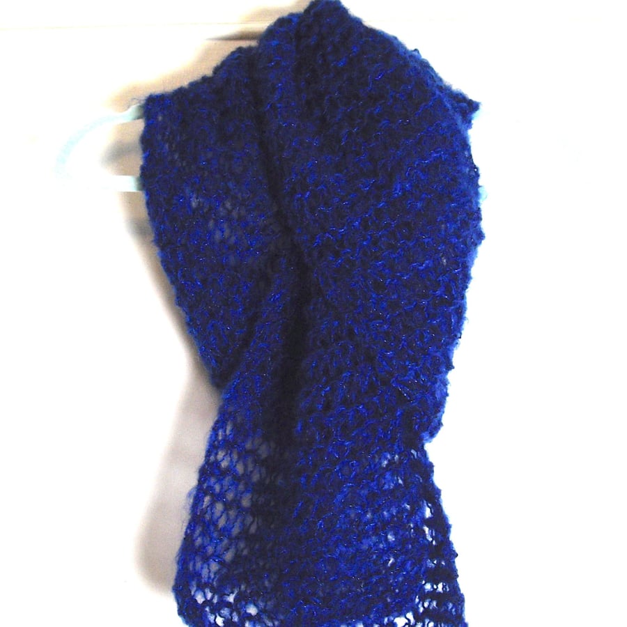 Electric Blue Hand Knitted Scarf - UK Free Post