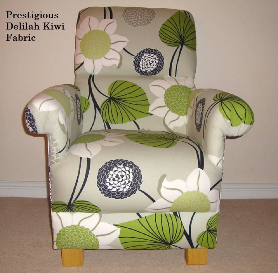 Prestigious Delilah Kiwi Fabric Adult Chair Floral Retro Flowers Green Accent 