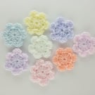 Crochet Flowers - 8 single layered crochet flowers in pastel colours