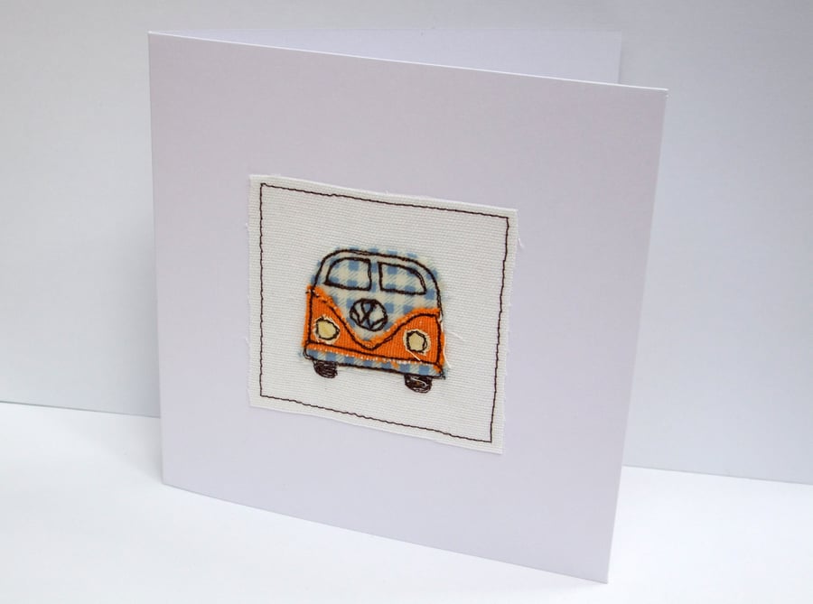 VW Camper Card - Machine Embroidered- Campervan, Camping, Birthday Card
