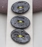 3 Medium Oval Black Ice Brocade Pattern Ceramic Buttons - Image 1