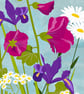 Hollyhocks - flower print - flower art - irises - Image 1