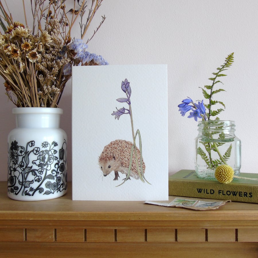 Hedgehog and bluebell Greetings card 