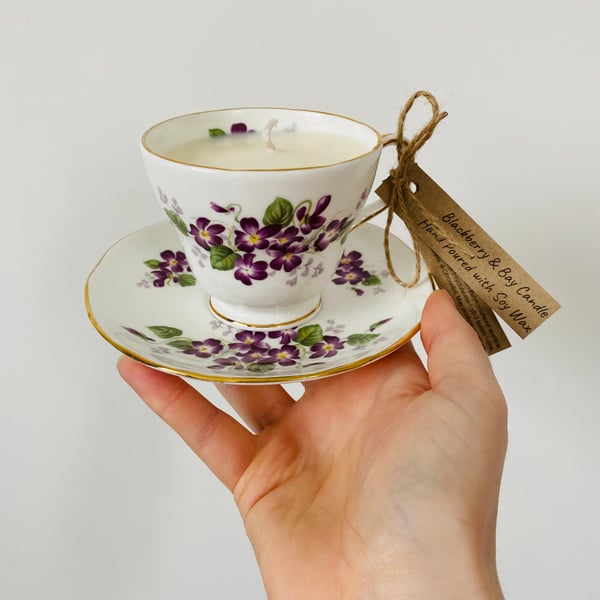 Blackberry and Bay Tea Cup Candle with Saucer