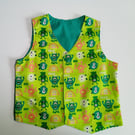Waistcoat for boys, age 3yrs, reversible boys monster waistcoat, boy's clothing
