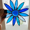 Stained Glass Daisy Suncatcher Handmade Hanging Decoration - Blue