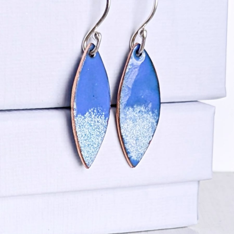 Colourful blue enamel drop earrings