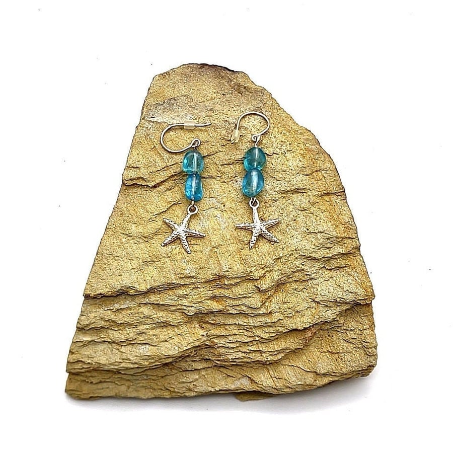 Handmade Sterling Silver Apatite Earrings Starfish Dangle