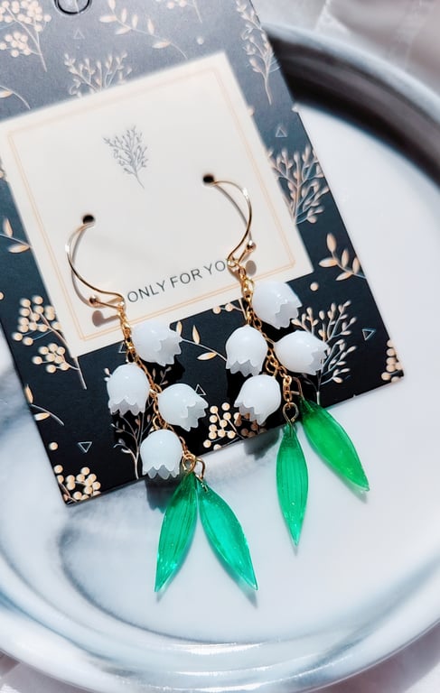 Lily of the Valley Flower Earrings, Floral Drop Earrings, Dangle Earrings