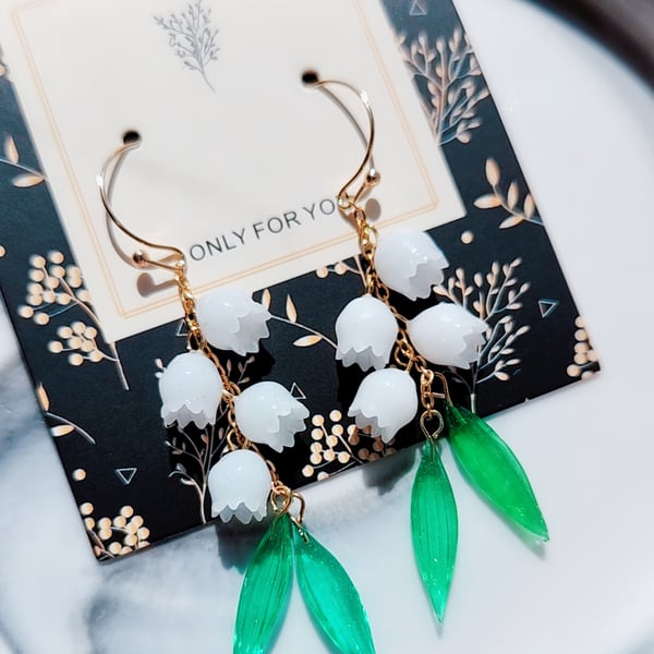 Lily of the Valley Flower Earrings, Floral Drop Earrings, Dangle Earrings
