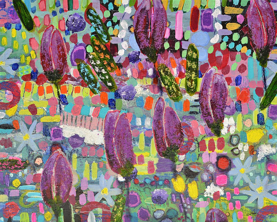 Abstract Painting of Purple Tulips (Ready to Hang 10 x 8 inches)