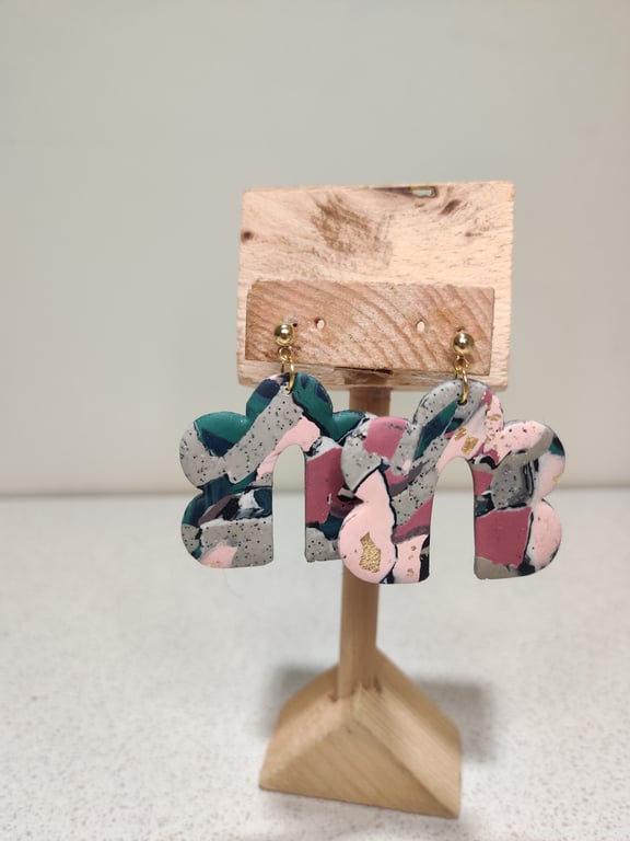 Patchwork large arch polymer clay dangle earrings 