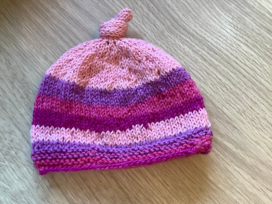 Hand Knitted Pink Baby Hat