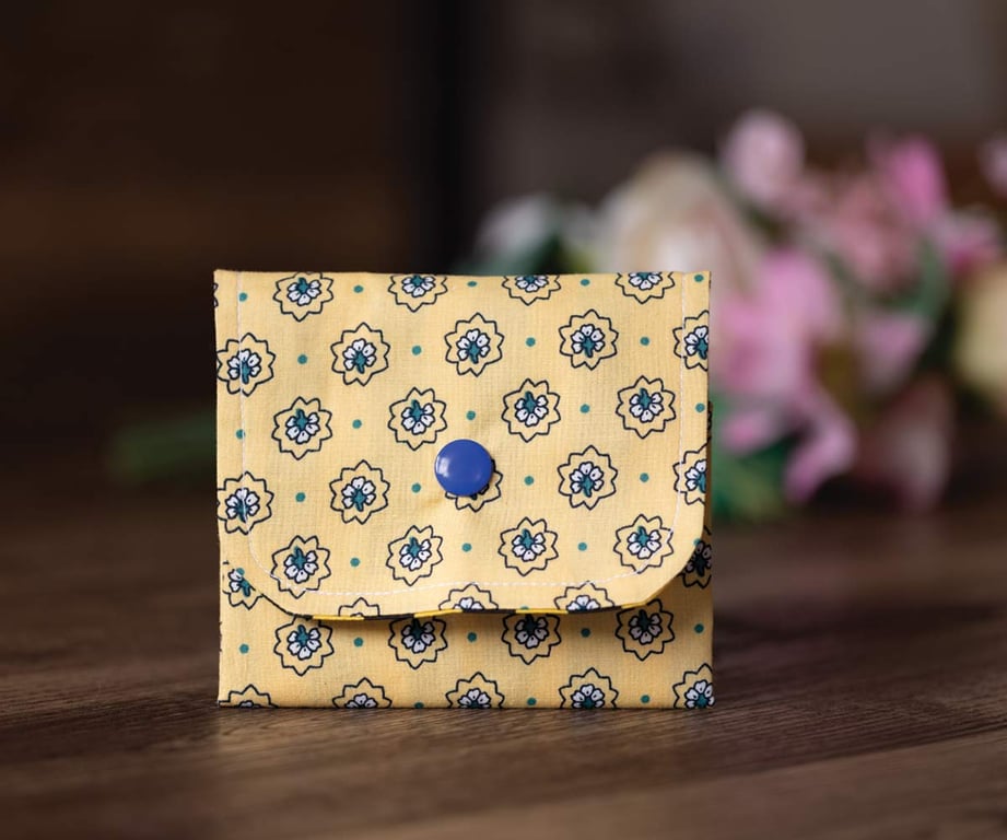 Handmade Coin Purse, Wallet Card Holder, Mini Wallet-Blue Floral Design-CP13