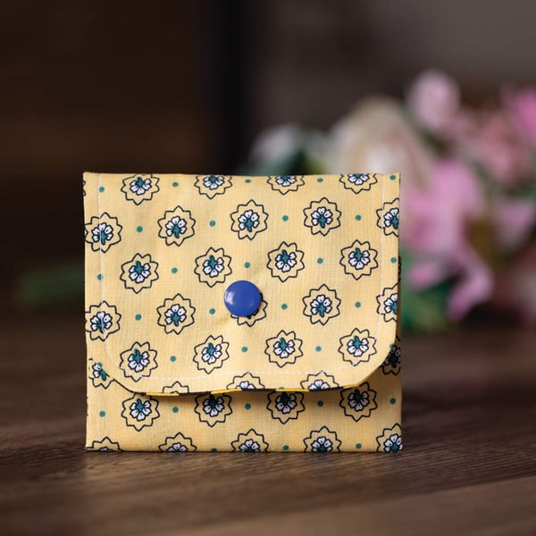Handmade Coin Purse, Wallet Card Holder, Mini Wallet-Blue Floral Design-CP13