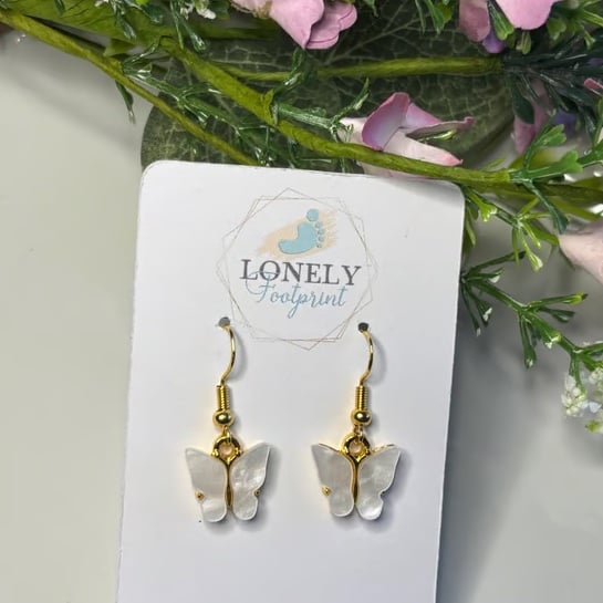White Butterfly Earrings, Charm Earrings, Handmade Jewellery 