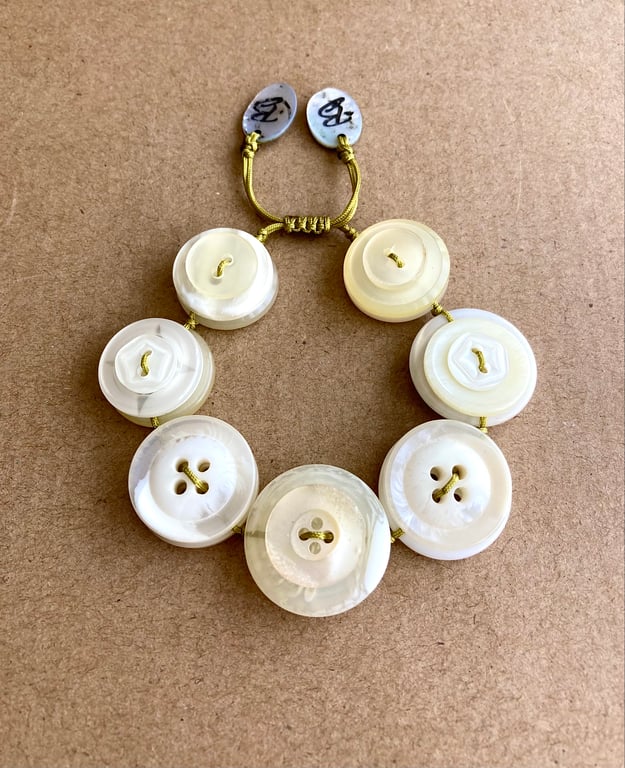 Creamy White Colour Theme - Vintage Button Adjustable Handmade Bracelet