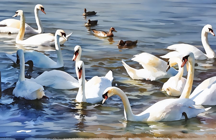 Swans Greeting Card A5