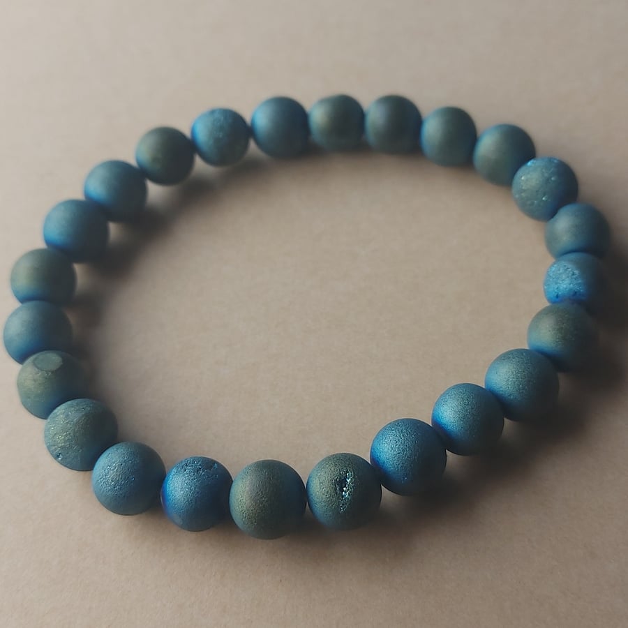Blue-Green Druzy Elasticated Bracelet