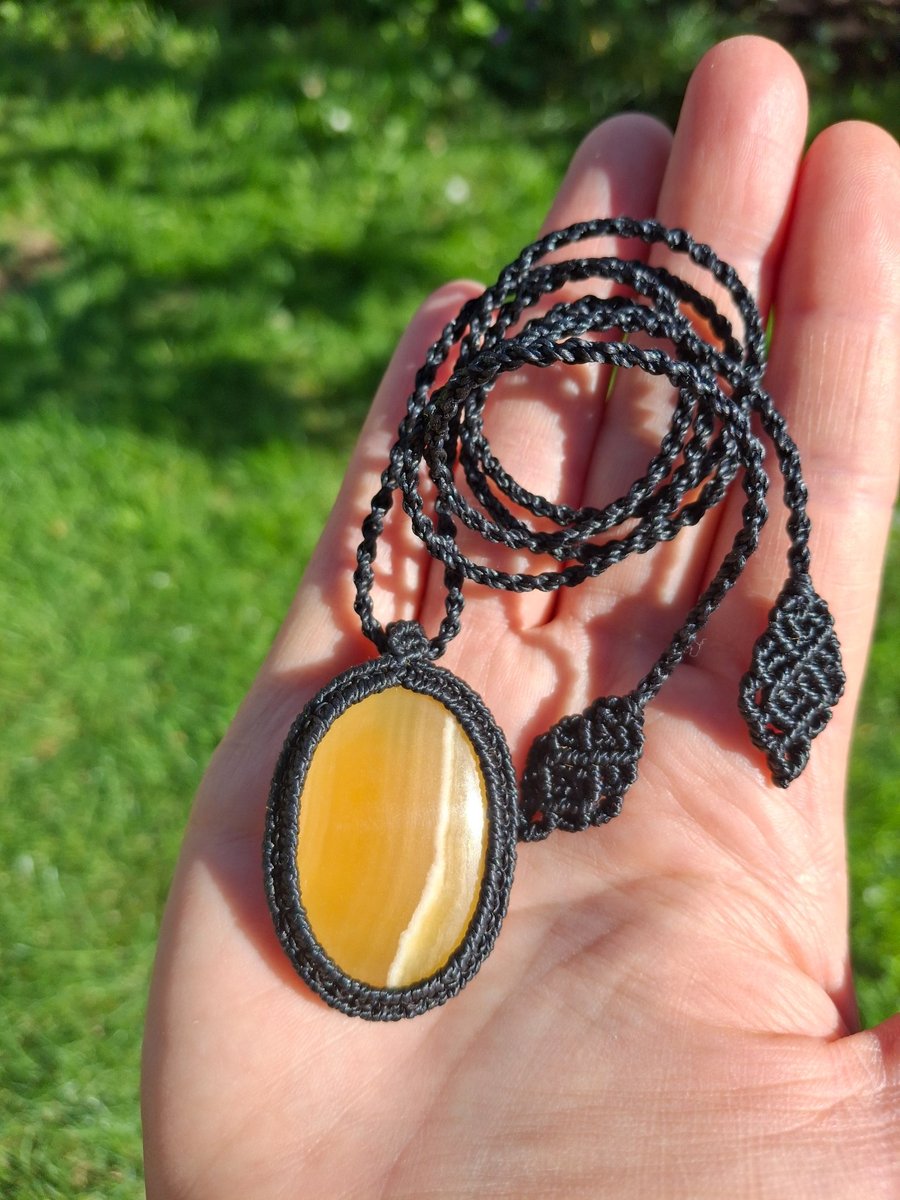 Lemon Calcite Macrame Pendant 