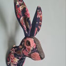 Faux hare head wall mount in floral needlecord fabric- Hemlock