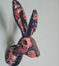 Faux hare head wall mount in floral needlecord fabric- Hemlock