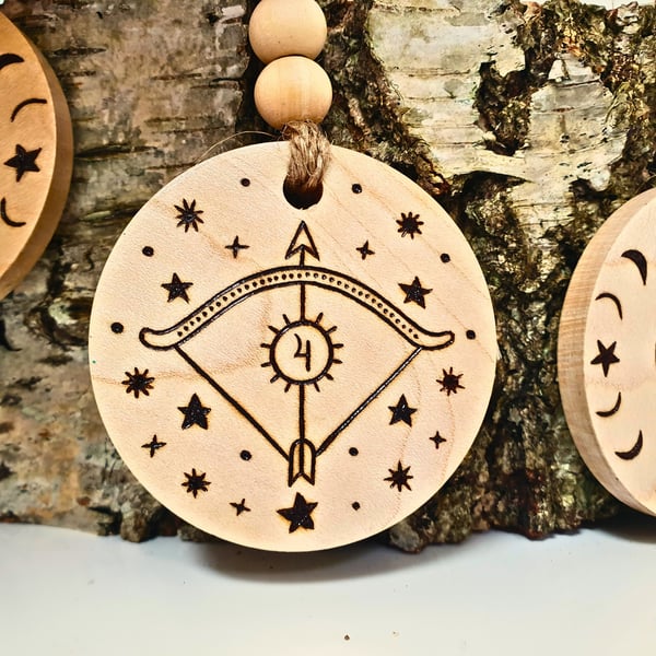 Sagittarius Zodiac Star Sign Keyring, Celestial Gift, Pyrography, Astrology
