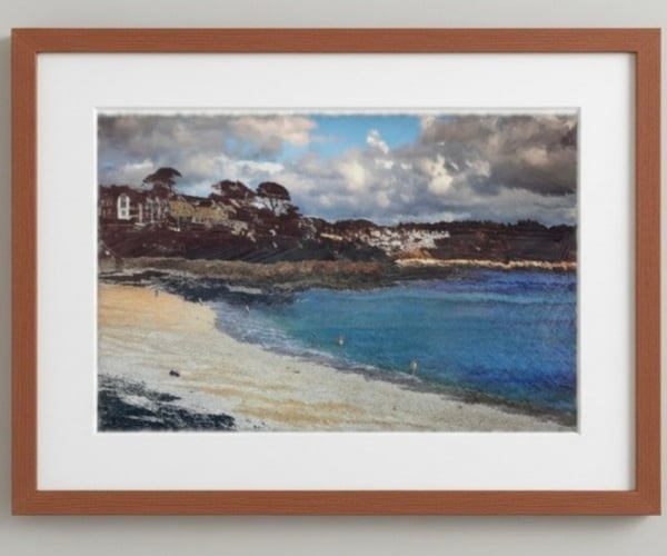 Falmouth Beach Digital Art Print – Cornwall Coastal Wall Art