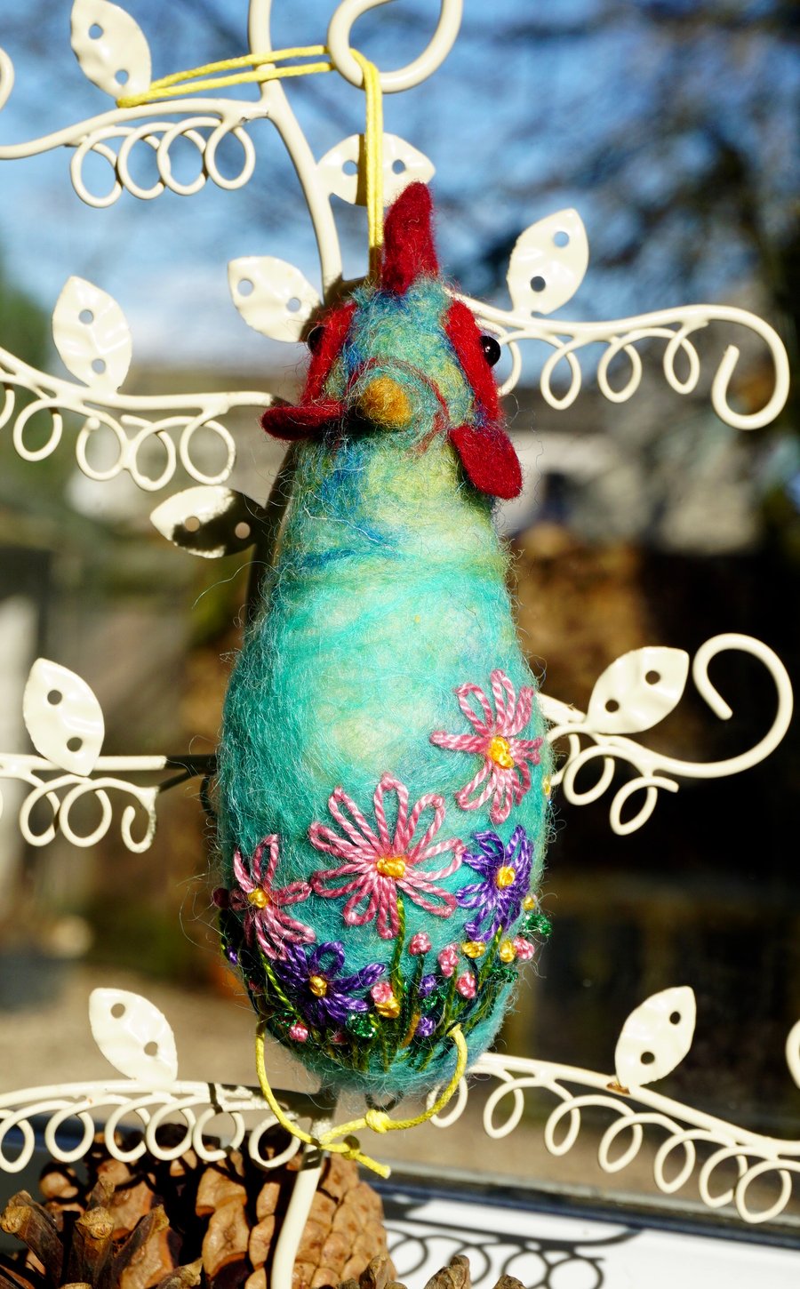 Wet felted Spring Chicken hanging ornament 