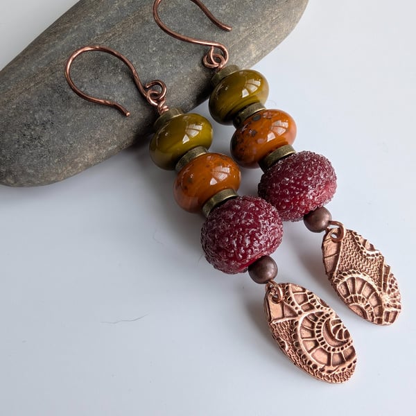 Handmade Copper and Autumn Inspired Lampwork Earrings