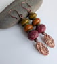 Handmade Copper and Autumn Inspired Lampwork Earrings