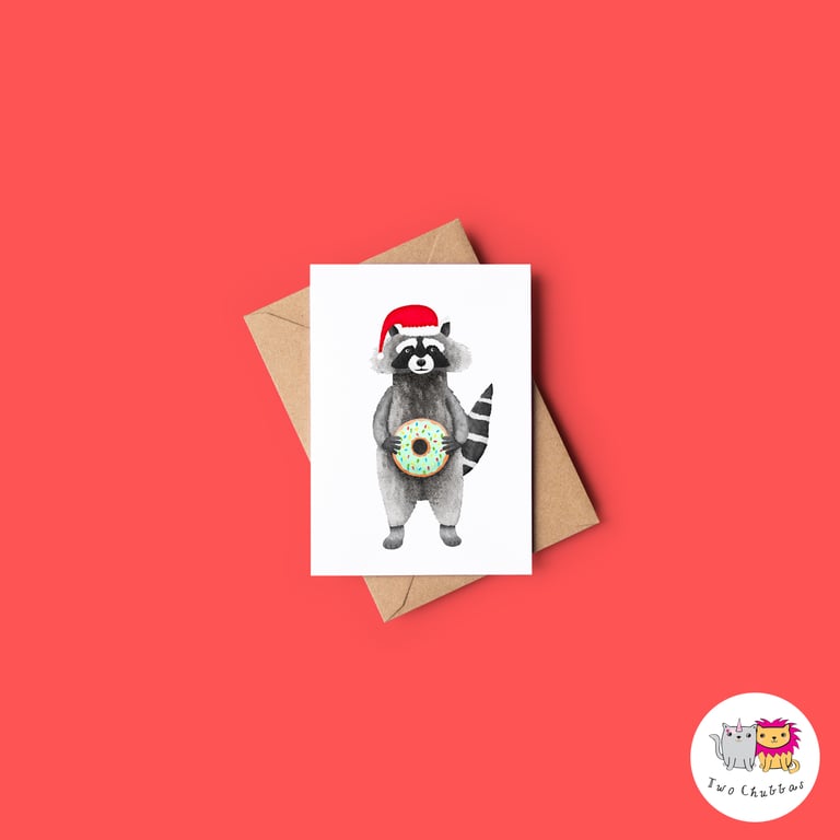 Raccoon Christmas Card, A6 Christmas Card, Cute Animal Christmas Card