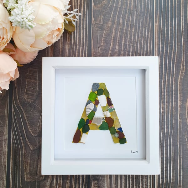 Sea glass, sea pottery and seashells monogram A