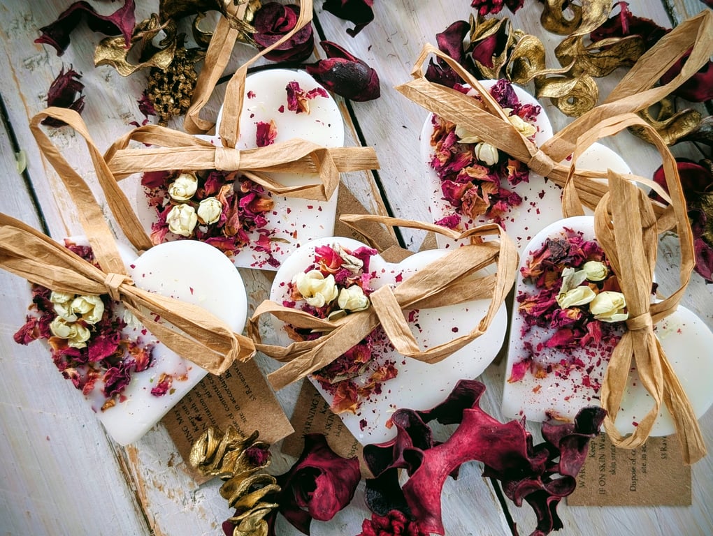 Christmas Scented Heart Decorations -Rose and Lemon Leaf.