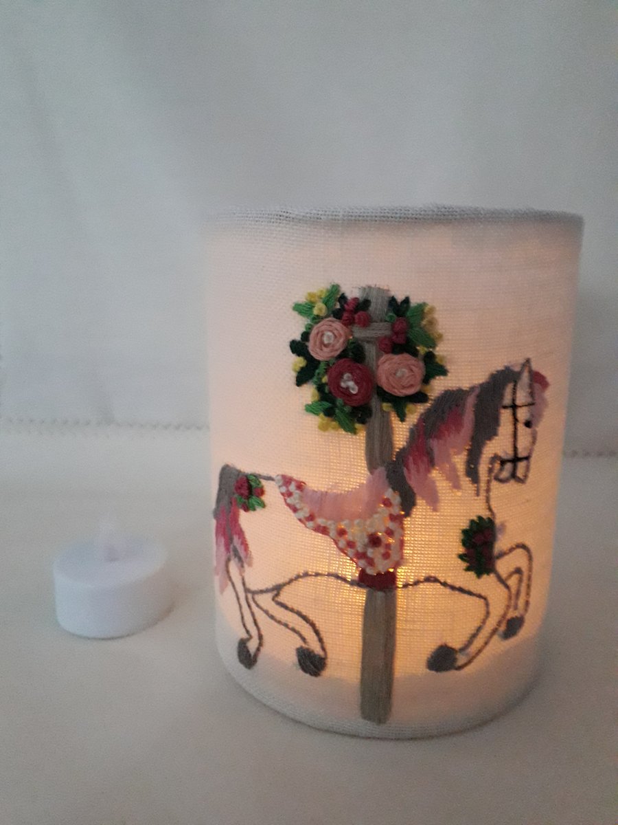 Lampshade hand embroidered carousel horse. Nursery decor