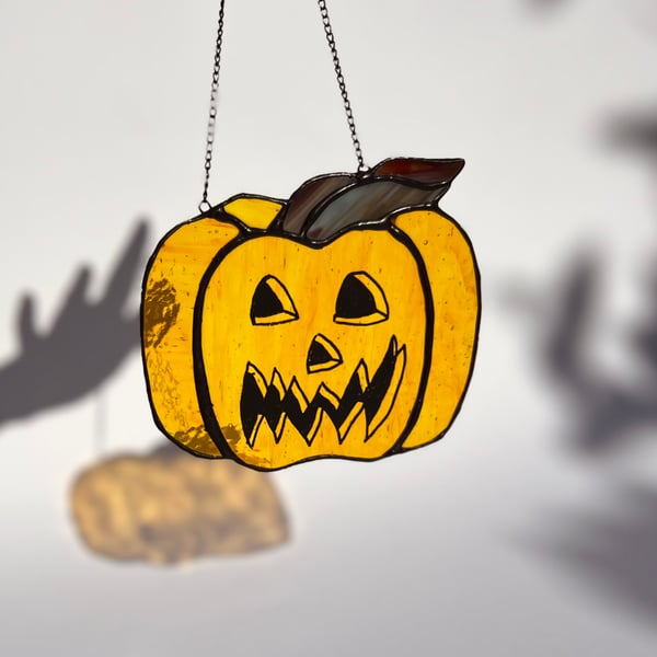 Orange stained glass pumpkin with draw your own kit