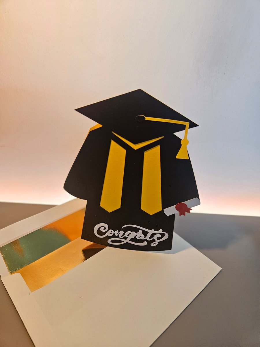 Handcrafted Graduation Card, Cap and Gown.