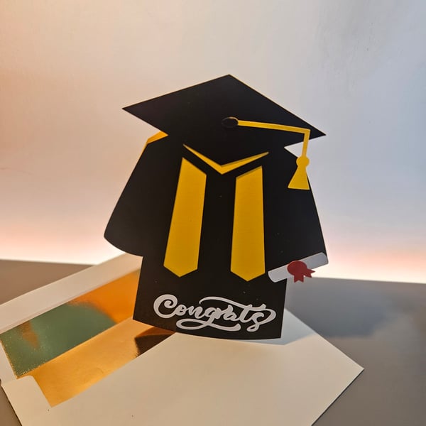 Handcrafted Graduation Card, Cap and Gown.
